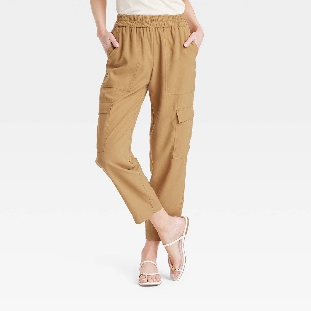Women's Cargo Tapered Pants by A New Day Tan Size S New With Tags